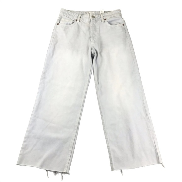 Zara Jeans White Denim Raw Hem The Grunge Pants Women’s 6 - Picture 2 of 13